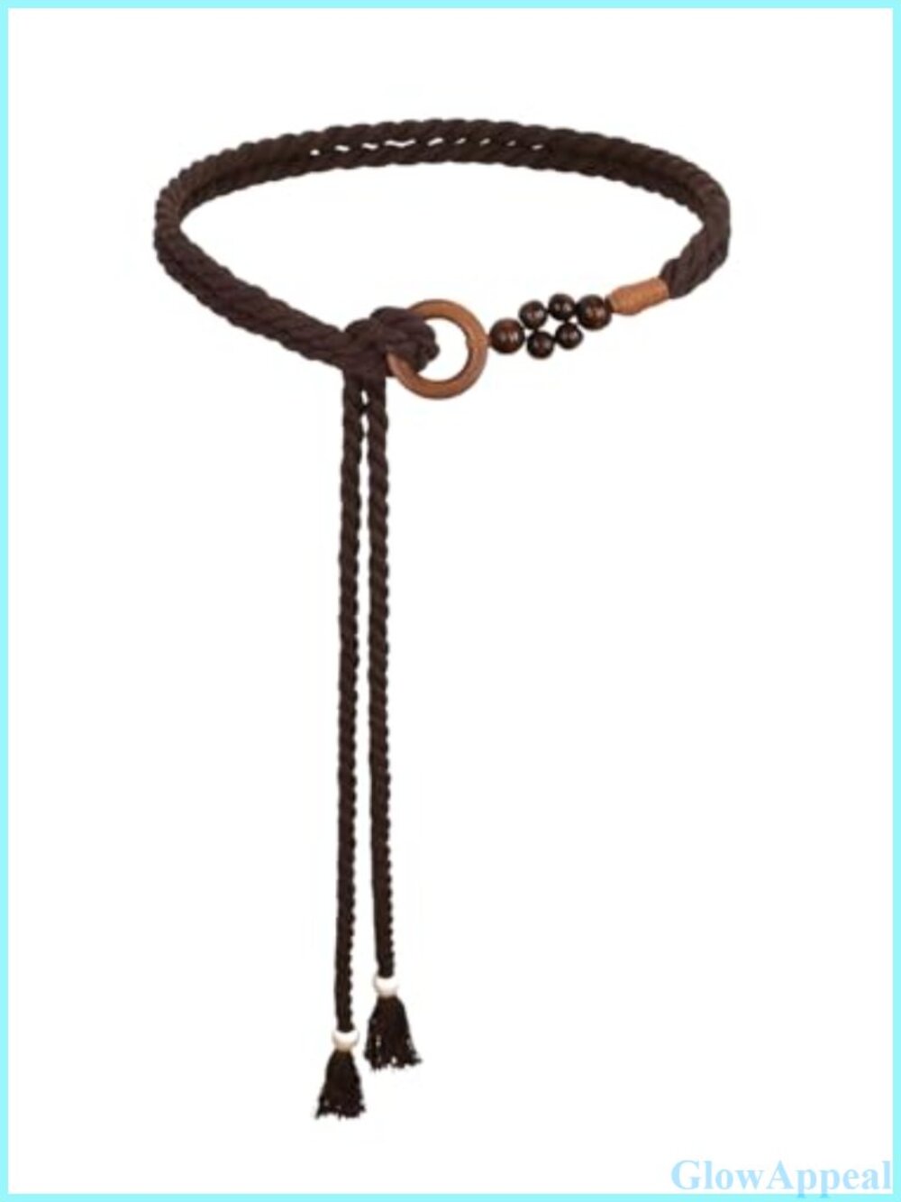 Boho Braided Cotton Rope Waist Belt Tie with Wooden Beads Adjustable